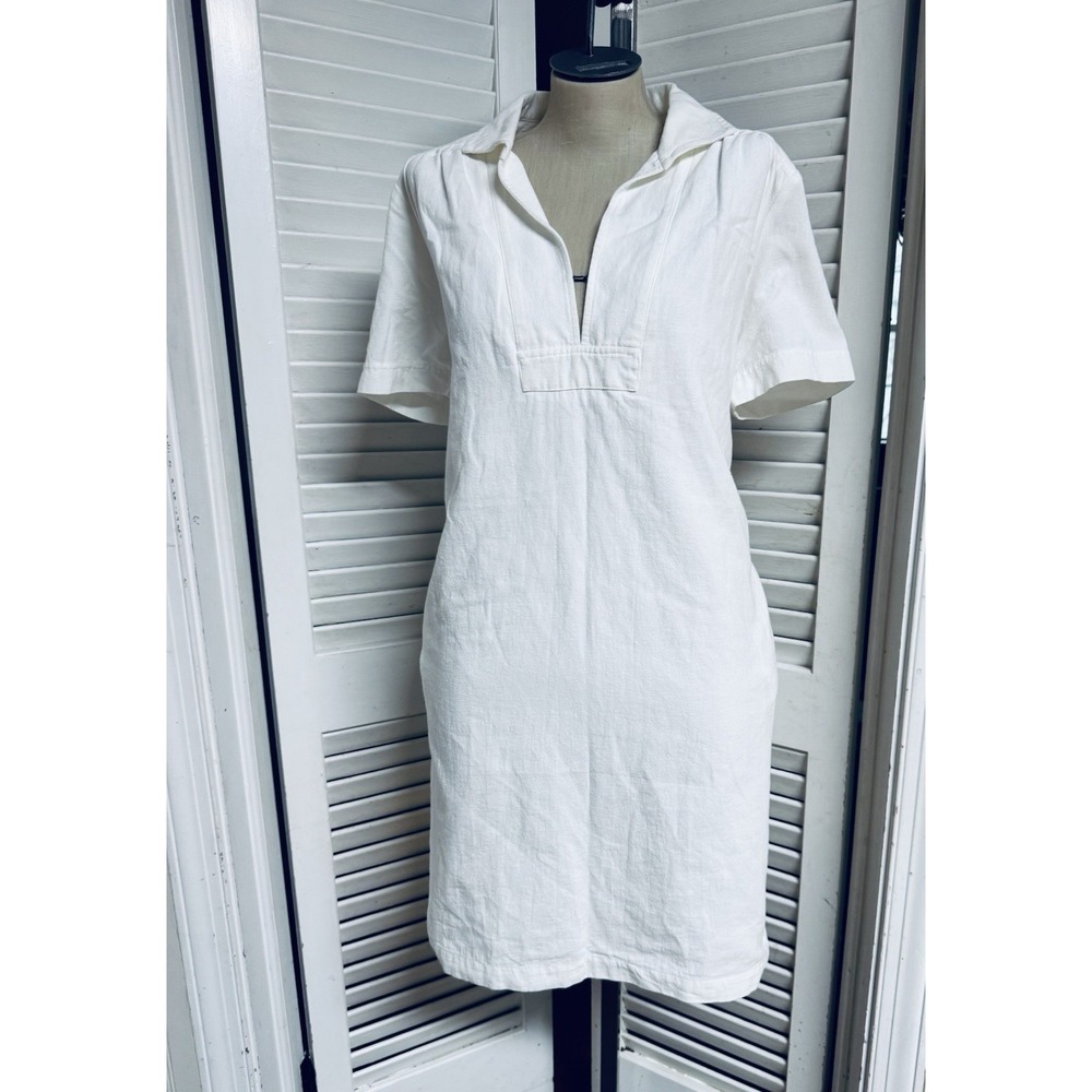 ANNE WILLI‎ PARIS Linen Blend V-neck Shift/Shirt Dress 3 US Sz 10 Pockets Collar